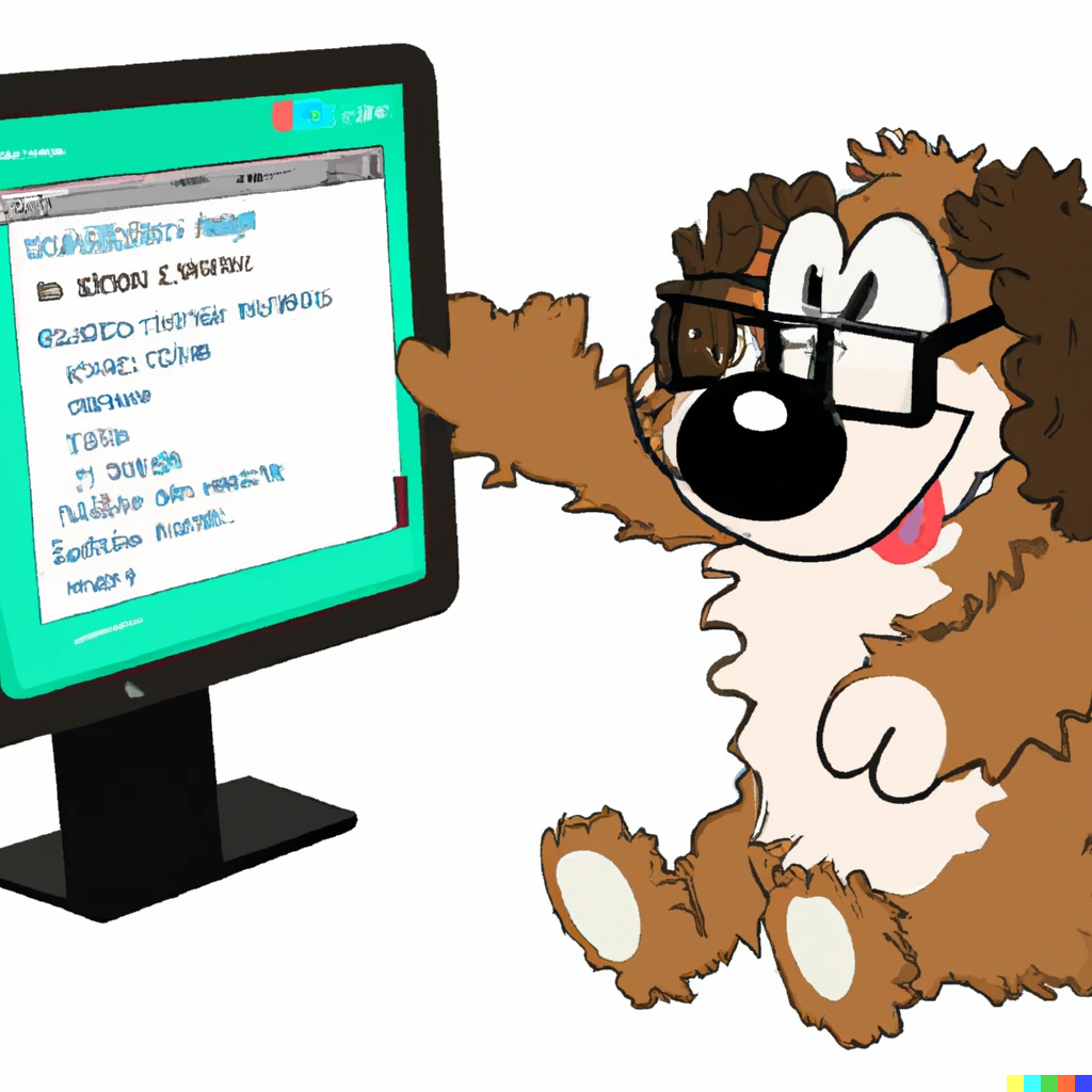A puppy sitting at a computer appearing to read code, illustrating the concept of readable functional code